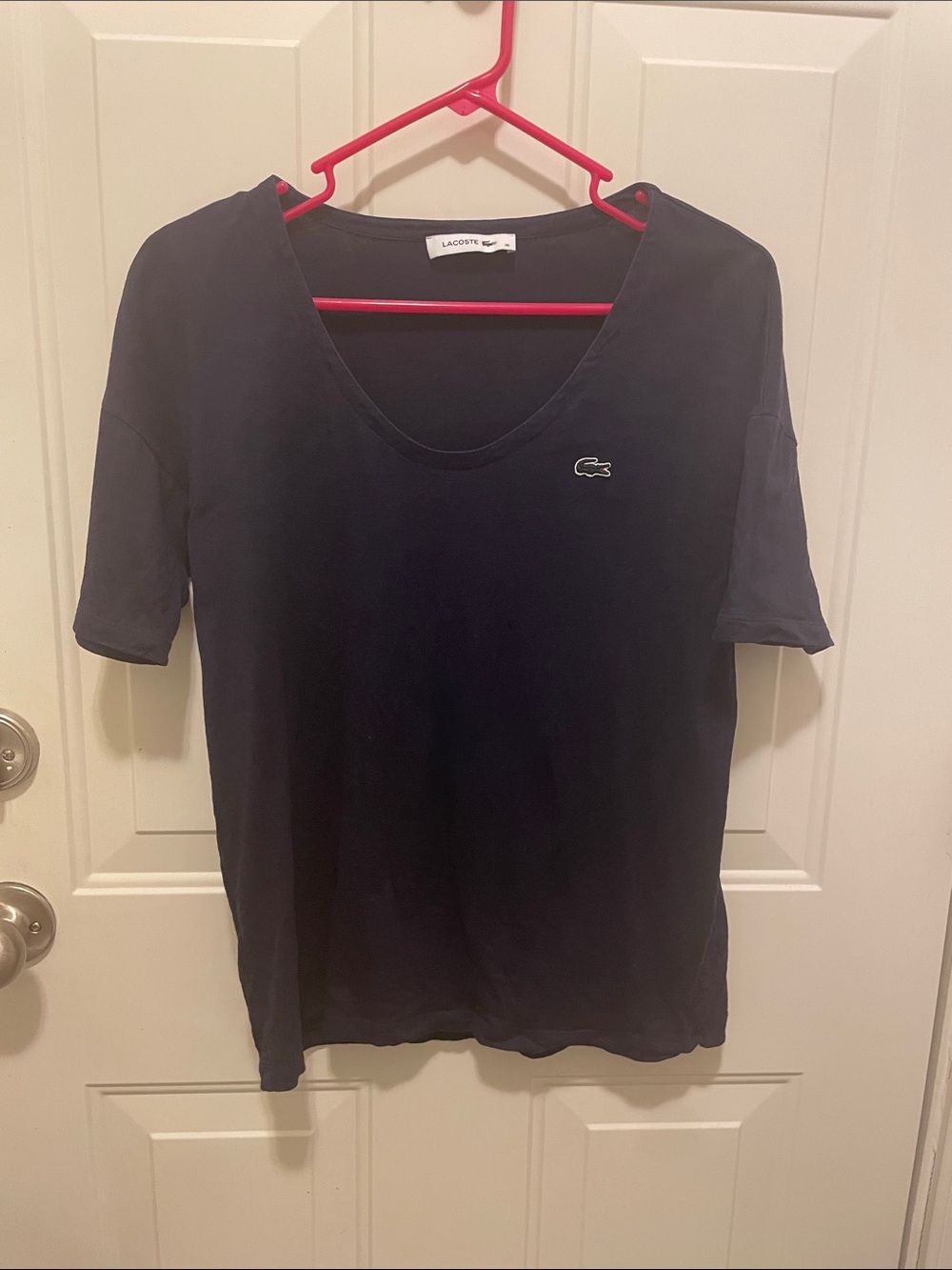 Lacoste Navy V-Neck Short Sleeve Tee with Crocodile Logo